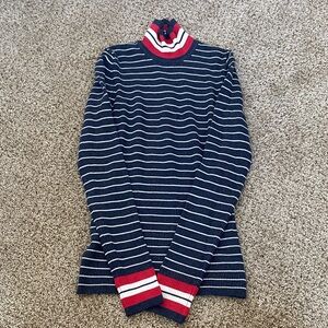 Marine Layer Women’s Small Striped Navy and Red Turtleneck Long Sleeve